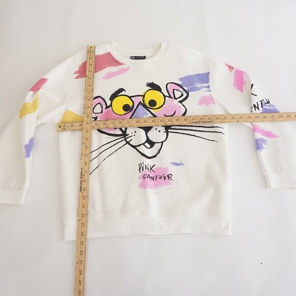 Zara Pink Panther Collab White Pink Paint Splatter Crewneck Sweater S - Picture 1 of 12